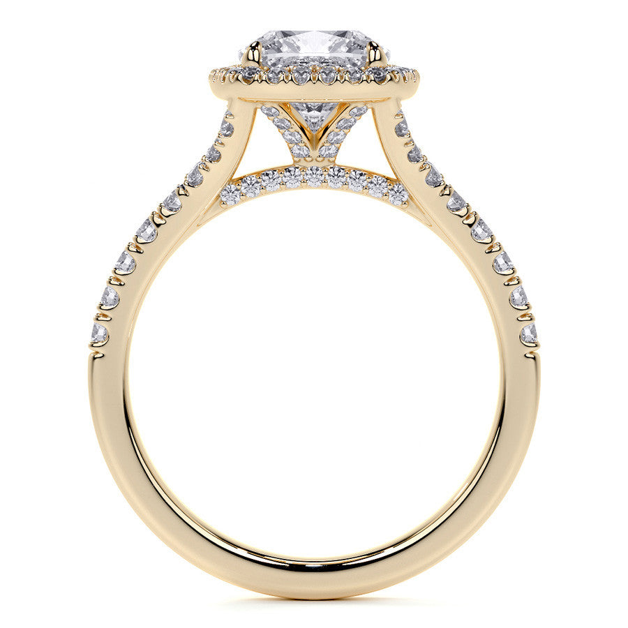 Cushion Moissanite Split Shank Halo Engagement Ring