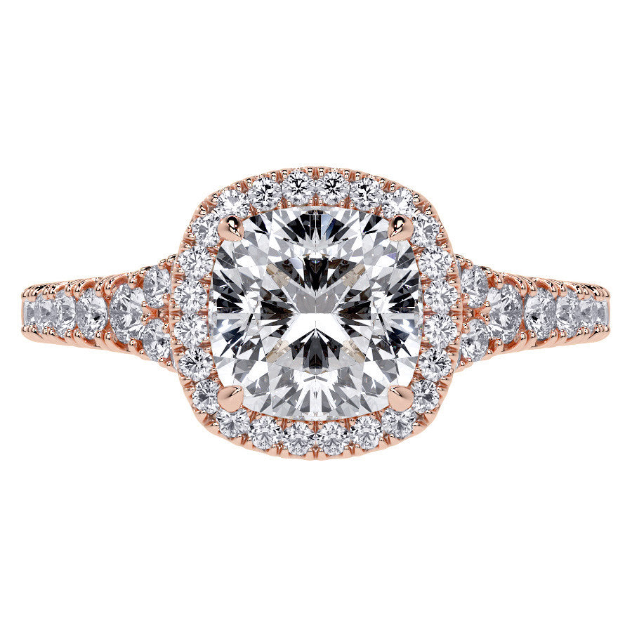 Cushion Moissanite Split Shank Halo Engagement Ring