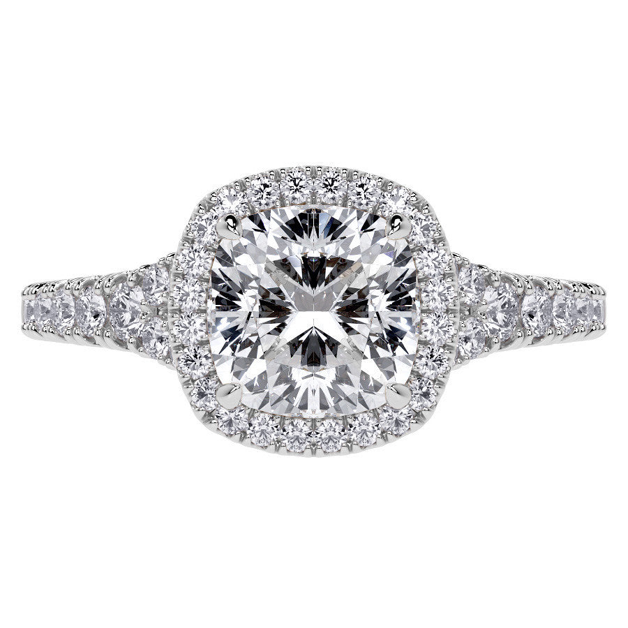 Cushion Moissanite Split Shank Halo Engagement Ring