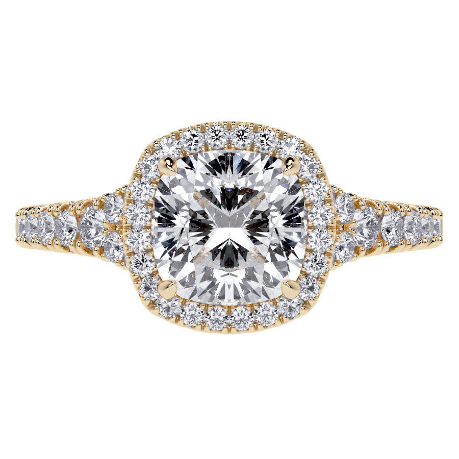 Cushion Moissanite Split Shank Halo Engagement Ring