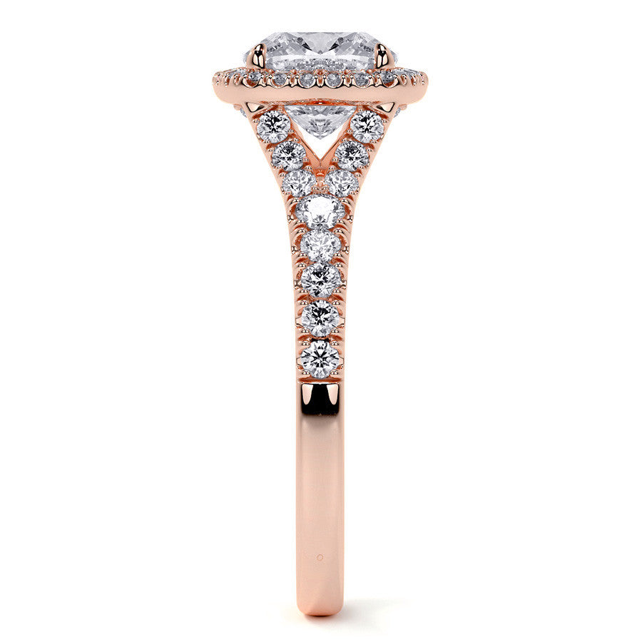 Cushion Moissanite Split Shank Halo Engagement Ring