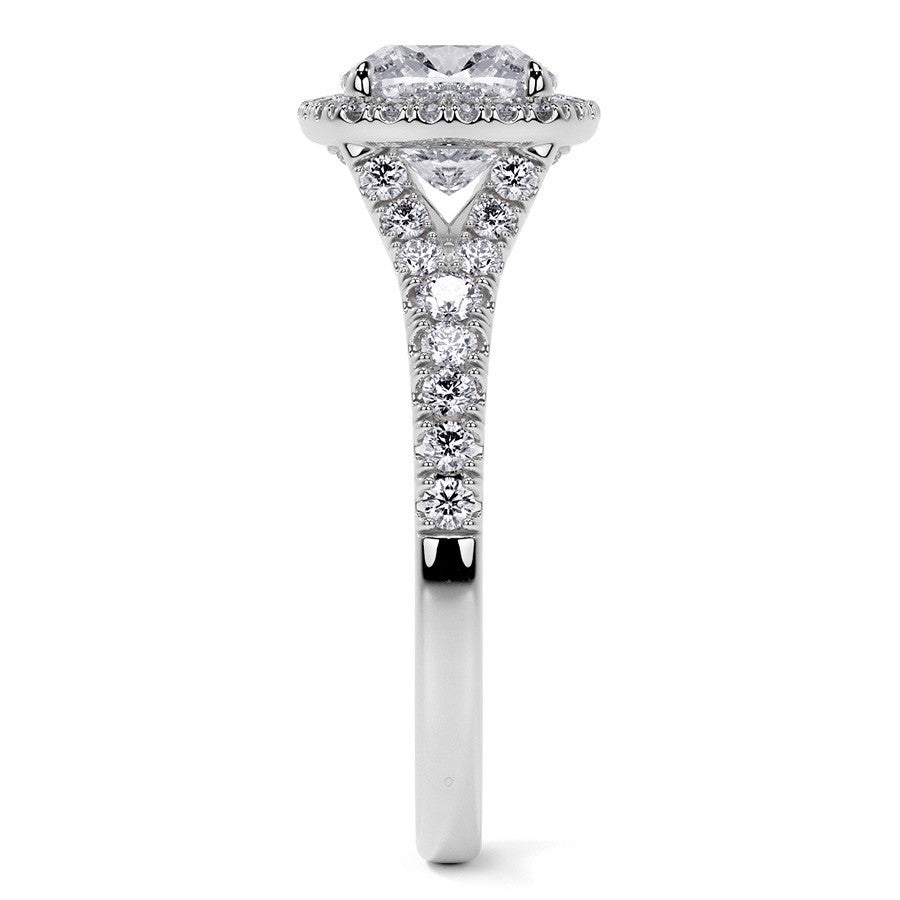 Cushion Moissanite Split Shank Halo Engagement Ring