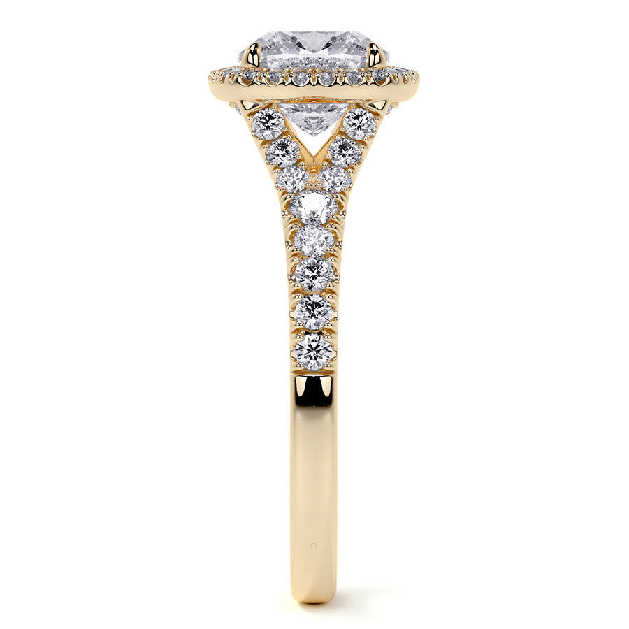 Cushion Moissanite Split Shank Halo Engagement Ring