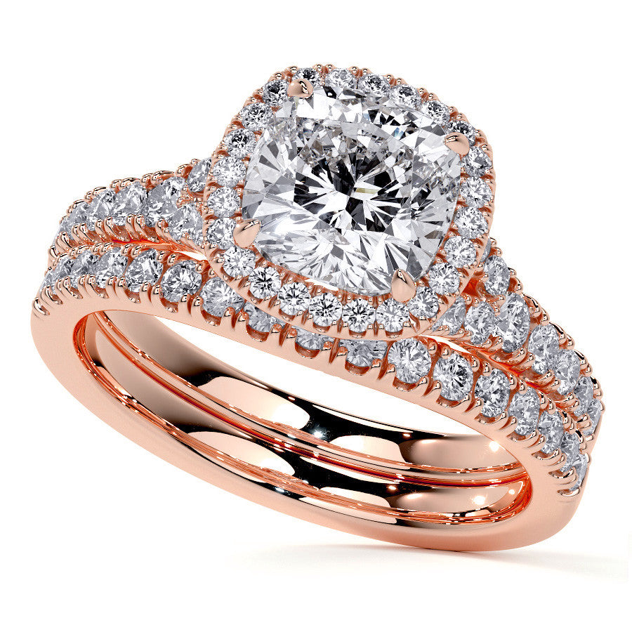 Cushion Moissanite Split Shank Halo Engagement Ring