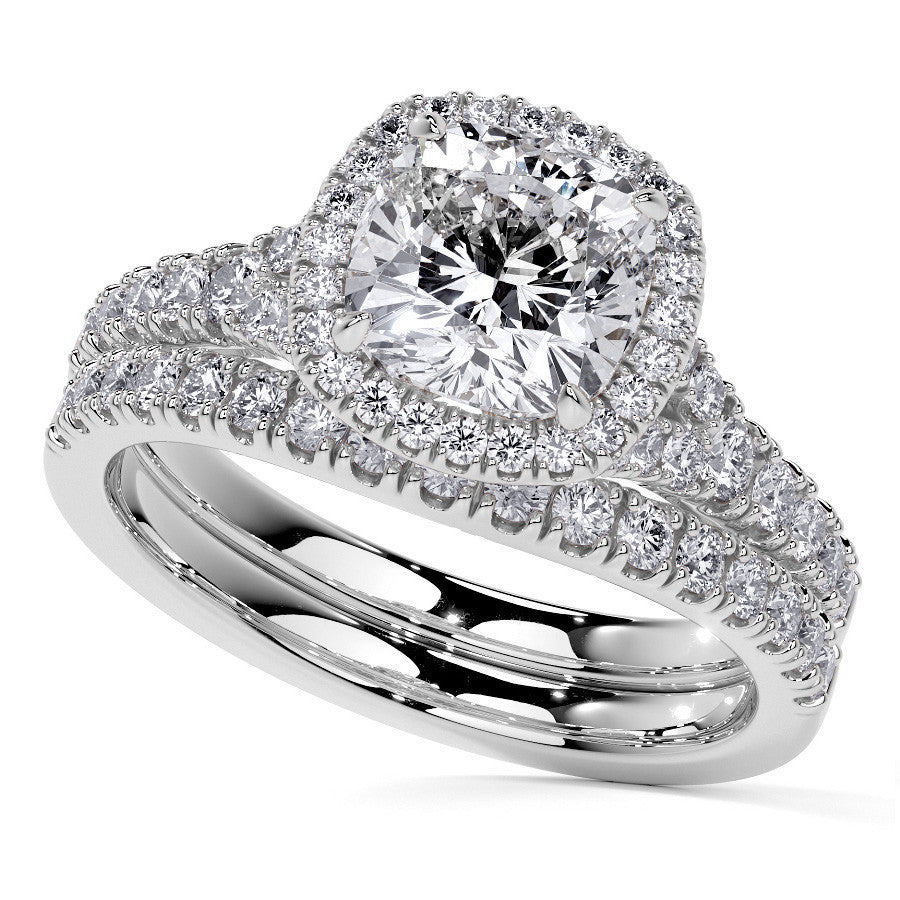 Cushion Moissanite Split Shank Halo Engagement Ring