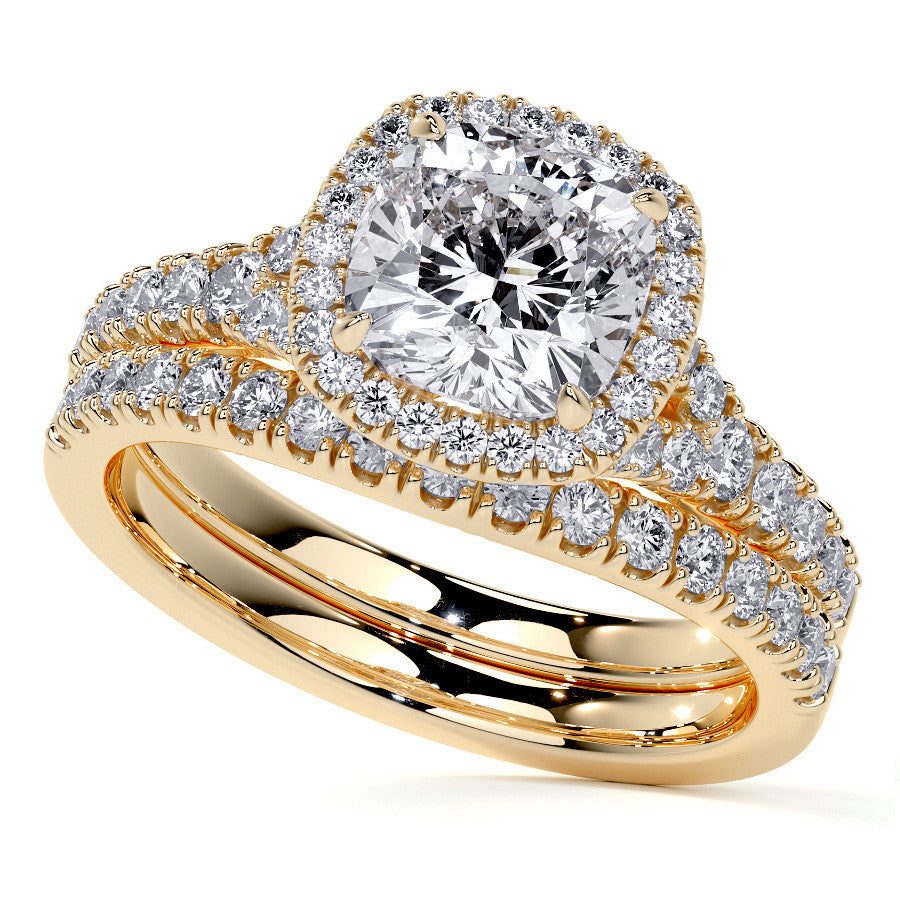 Cushion Moissanite Split Shank Halo Engagement Ring