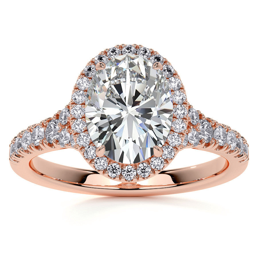Oval Moissanite Split Shank Halo Engagement Ring