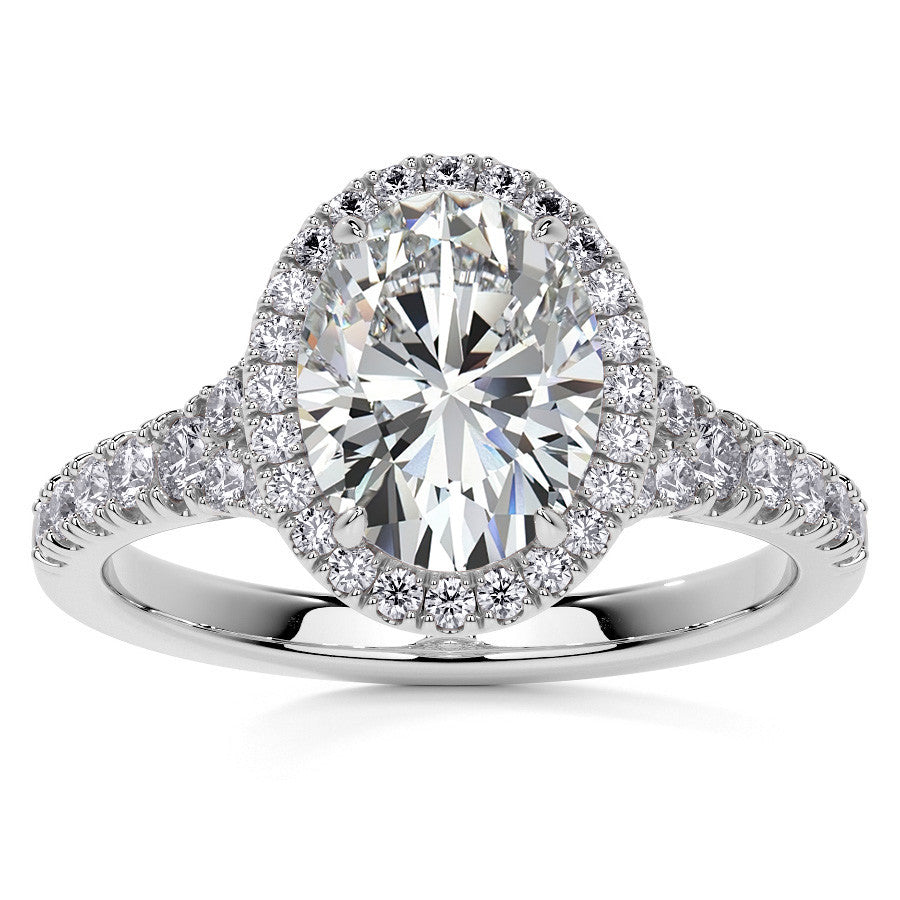 Oval Moissanite Split Shank Halo Engagement Ring