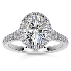 Oval Moissanite Split Shank Halo Engagement Ring
