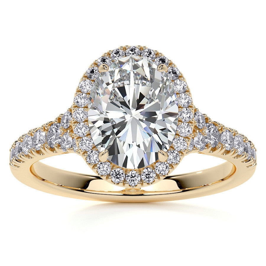 Oval Moissanite Split Shank Halo Engagement Ring