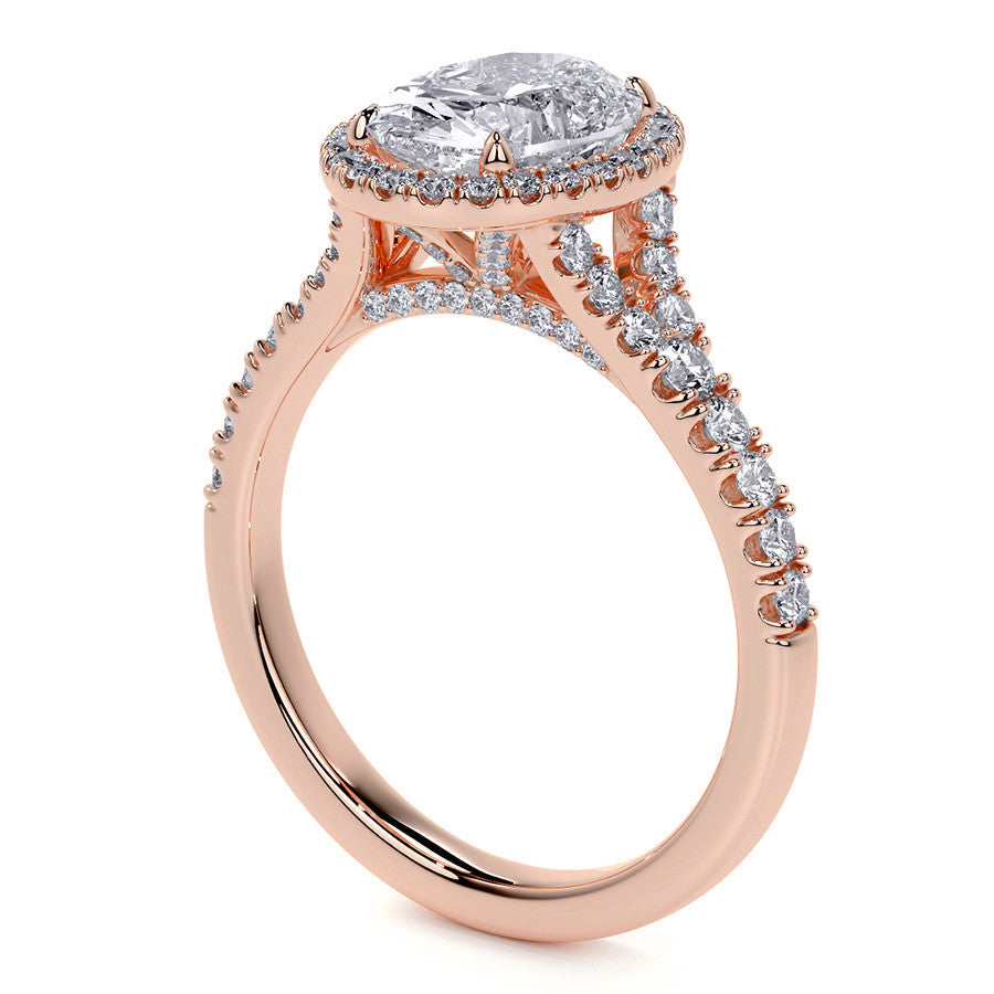 Oval Moissanite Split Shank Halo Engagement Ring