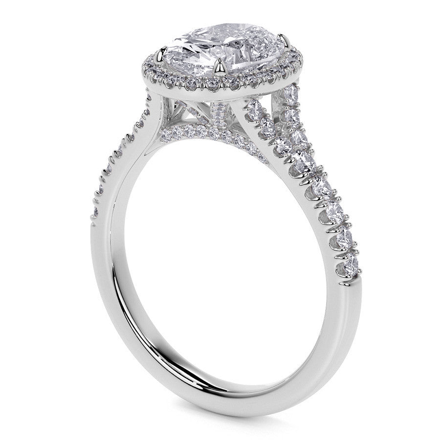 Oval Moissanite Split Shank Halo Engagement Ring