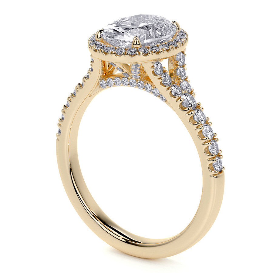 Oval Moissanite Split Shank Halo Engagement Ring