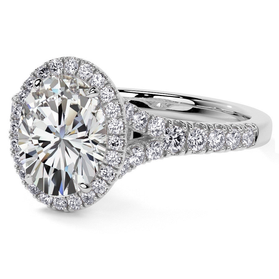 Oval Moissanite Split Shank Halo Engagement Ring