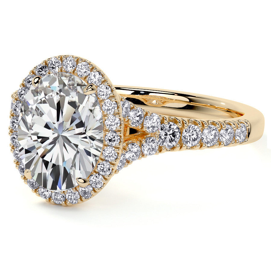Oval Moissanite Split Shank Halo Engagement Ring