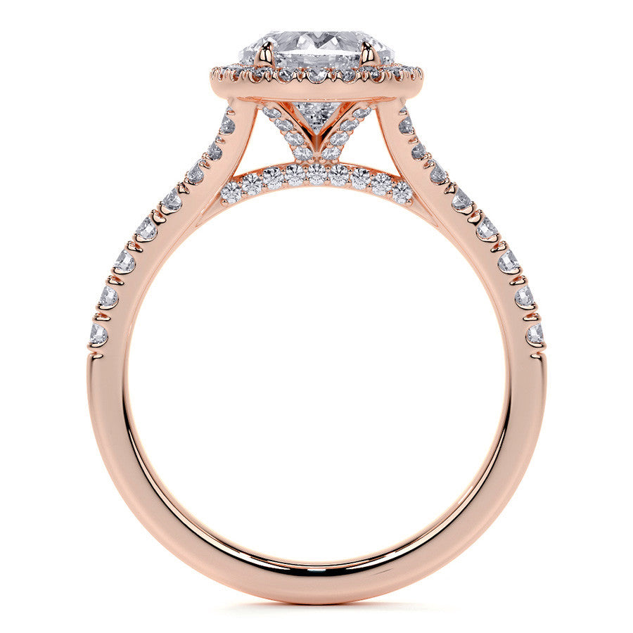 Oval Moissanite Split Shank Halo Engagement Ring