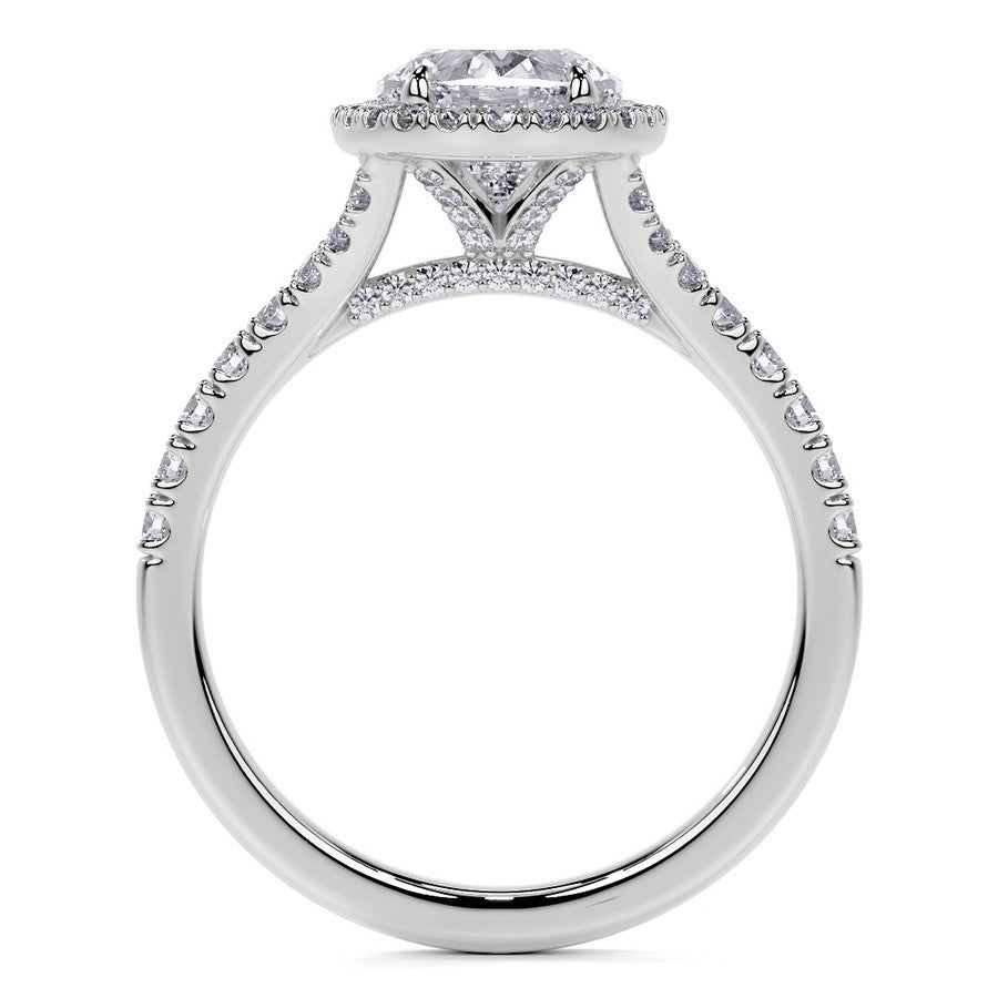 Oval Moissanite Split Shank Halo Engagement Ring
