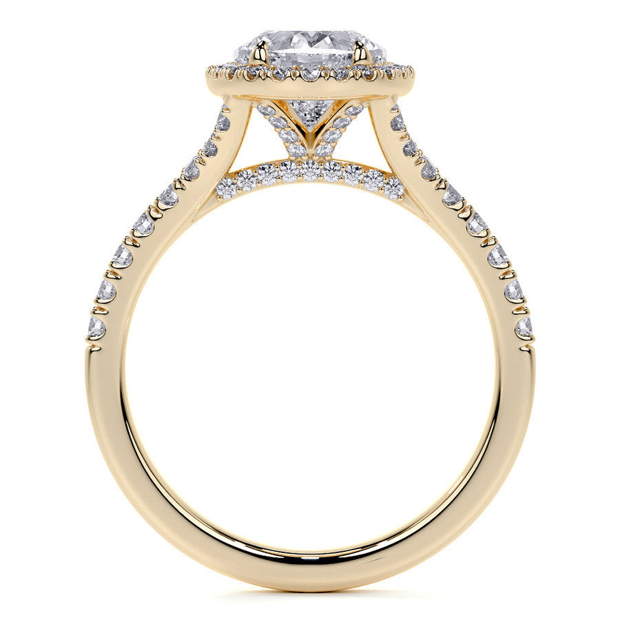 Oval Moissanite Split Shank Halo Engagement Ring