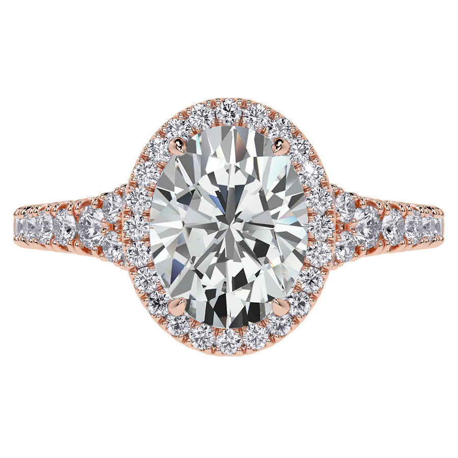 Oval Moissanite Split Shank Halo Engagement Ring