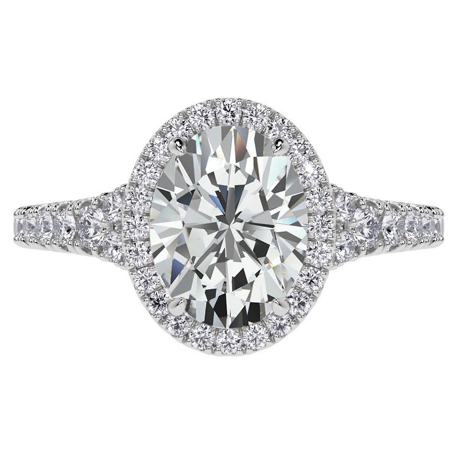 Oval Moissanite Split Shank Halo Engagement Ring