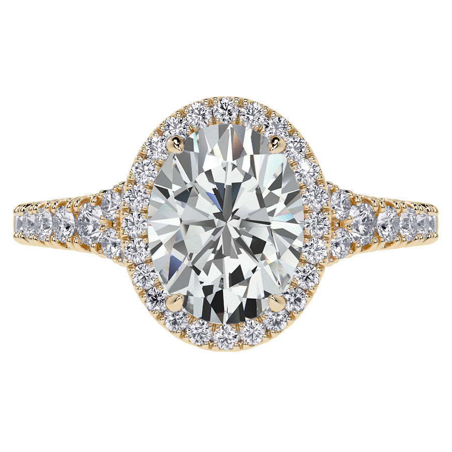 Oval Moissanite Split Shank Halo Engagement Ring