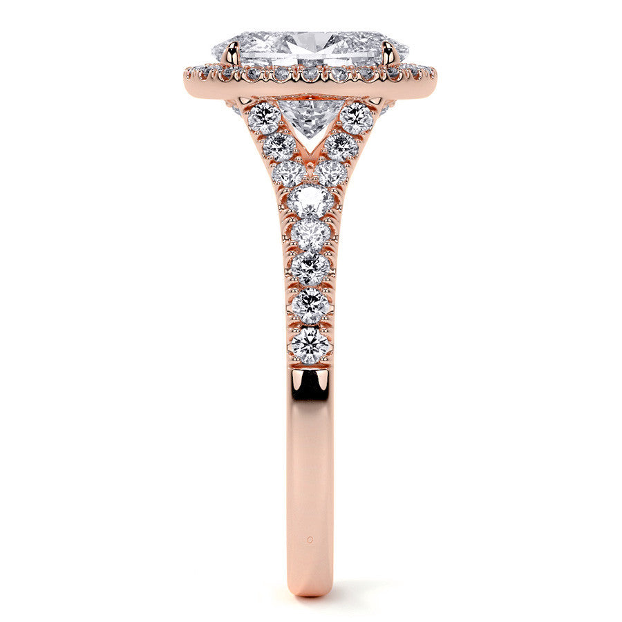 Oval Moissanite Split Shank Halo Engagement Ring