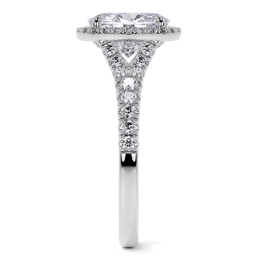 Oval Moissanite Split Shank Halo Engagement Ring