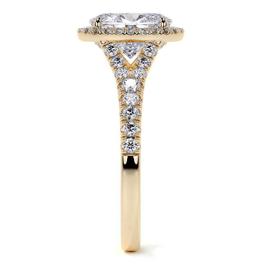 Oval Moissanite Split Shank Halo Engagement Ring