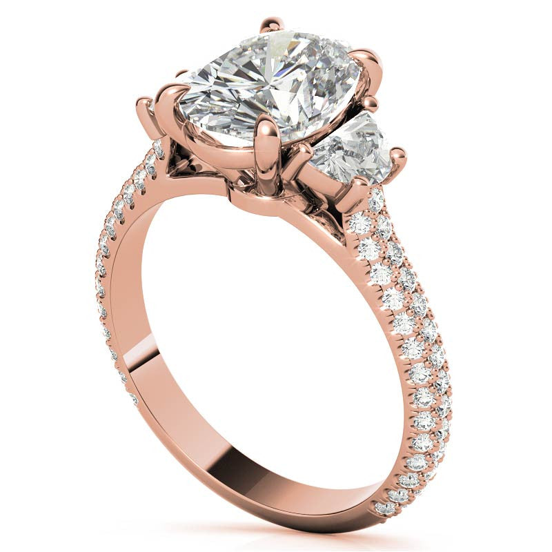 Oval and Half Moon Moissanite Pave Engagement Ring