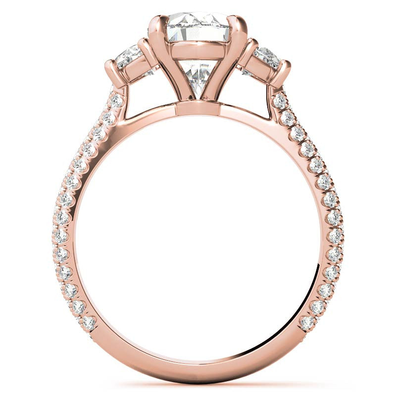 Oval and Half Moon Moissanite Pave Engagement Ring