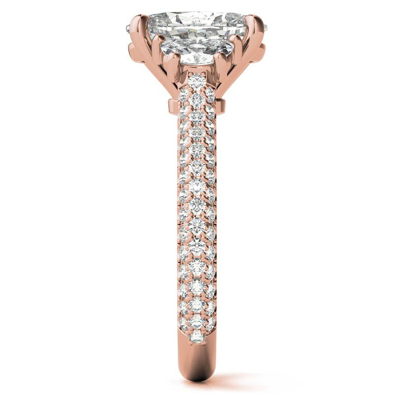Oval and Half Moon Moissanite Pave Engagement Ring