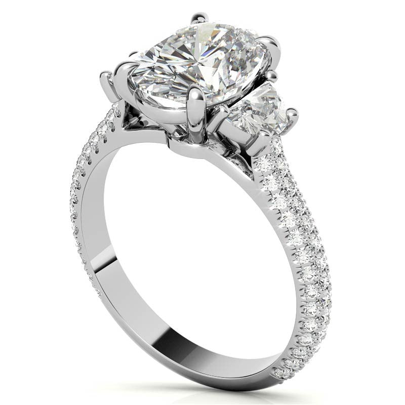Oval and Half Moon Moissanite Pave Engagement Ring