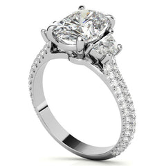 Oval and Half Moon Moissanite Pave Engagement Ring