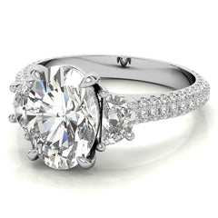 Oval and Half Moon Moissanite Pave Engagement Ring