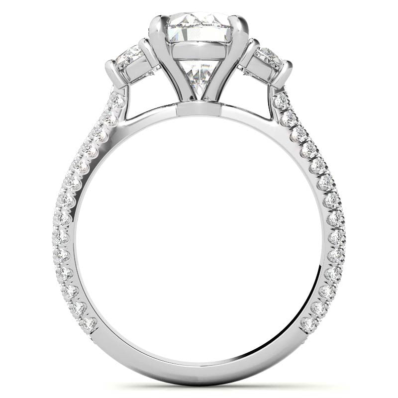 Oval and Half Moon Moissanite Pave Engagement Ring