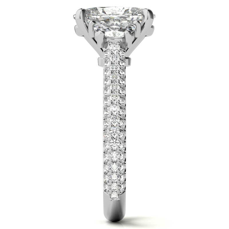 Oval and Half Moon Moissanite Pave Engagement Ring