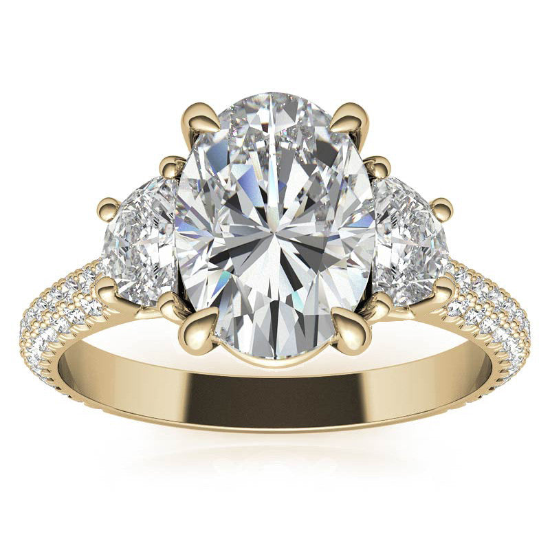 Oval and Half Moon Moissanite Pave Engagement Ring