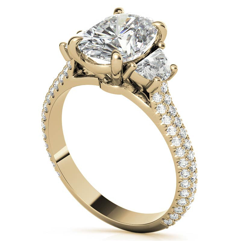 Oval and Half Moon Moissanite Pave Engagement Ring