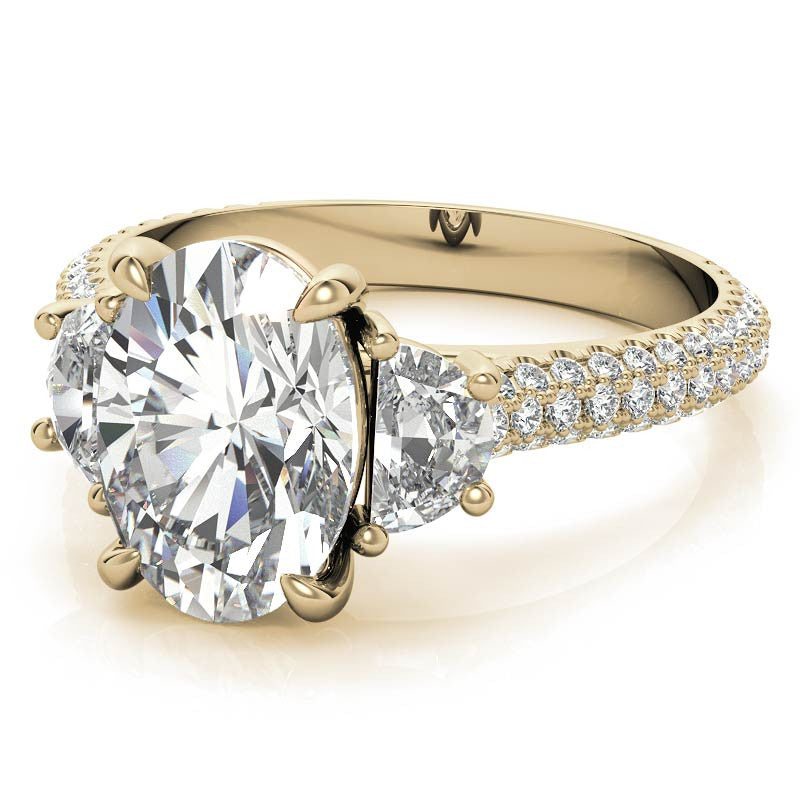 Oval and Half Moon Moissanite Pave Engagement Ring