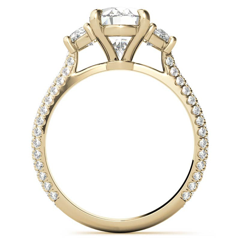 Oval and Half Moon Moissanite Pave Engagement Ring