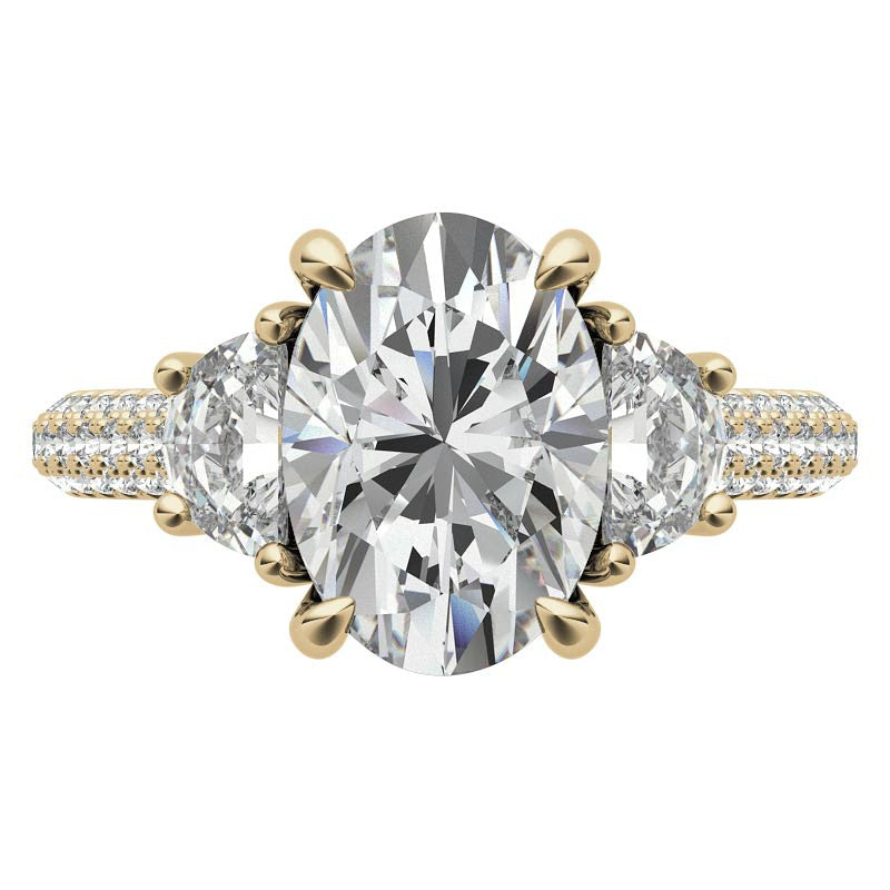 Oval and Half Moon Moissanite Pave Engagement Ring