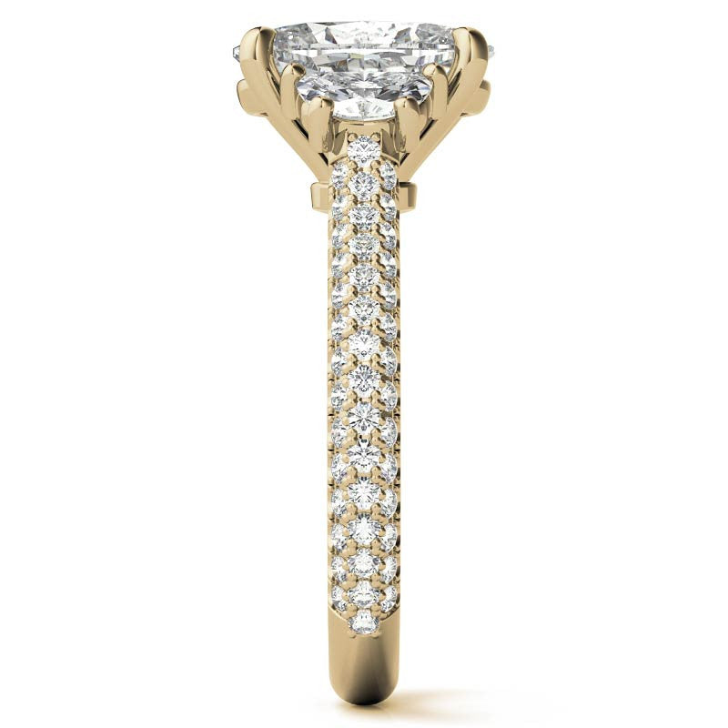 Oval and Half Moon Moissanite Pave Engagement Ring