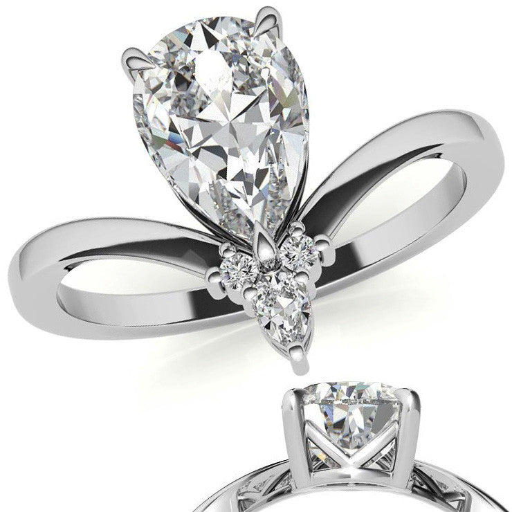 Chevron Shaped Accented Pear Moissanite Engagement Ring