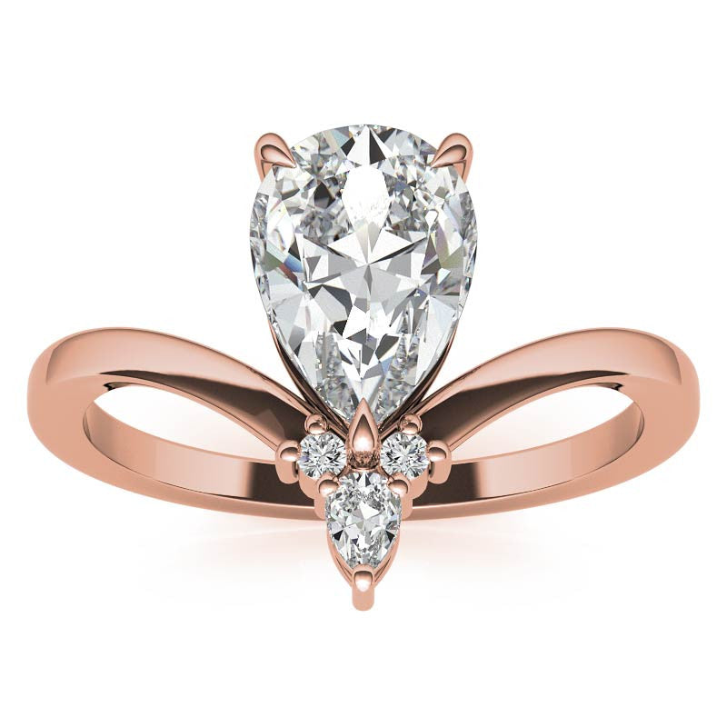 Chevron Shaped Accented Pear Moissanite Engagement Ring