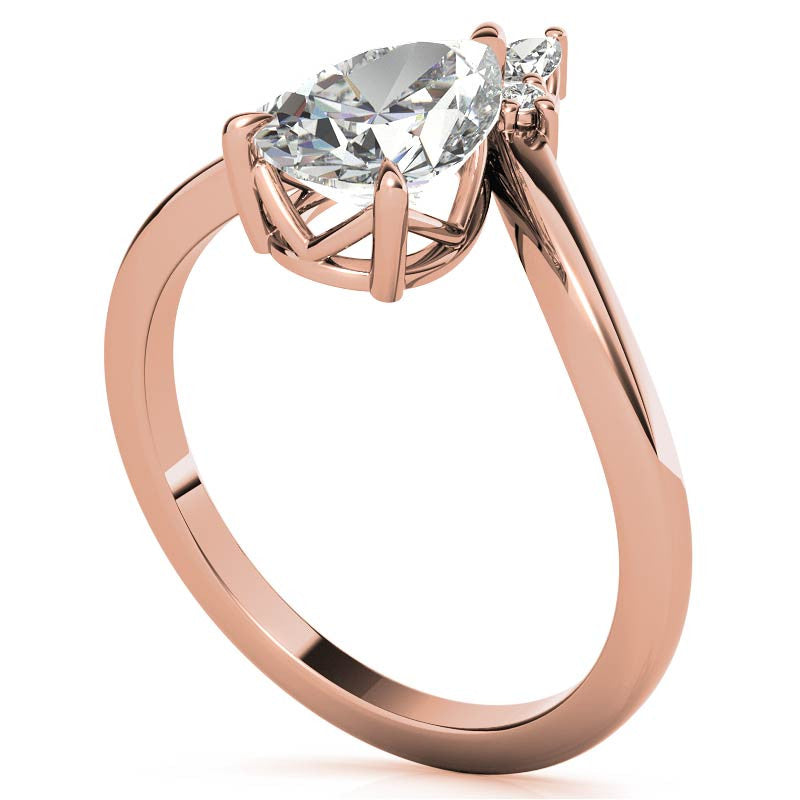 Chevron Shaped Accented Pear Moissanite Engagement Ring