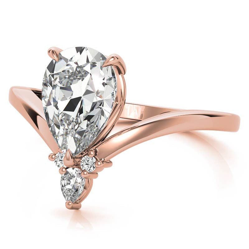 Chevron Shaped Accented Pear Moissanite Engagement Ring