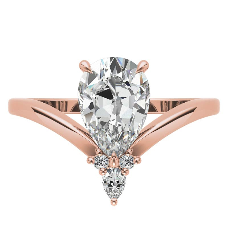 Chevron Shaped Accented Pear Moissanite Engagement Ring