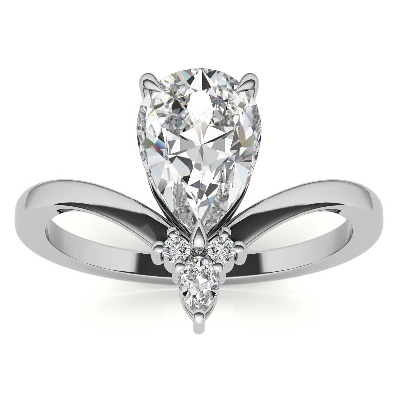 Chevron Shaped Accented Pear Moissanite Engagement Ring