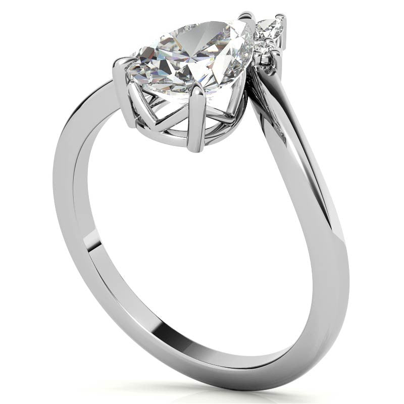Chevron Shaped Accented Pear Moissanite Engagement Ring