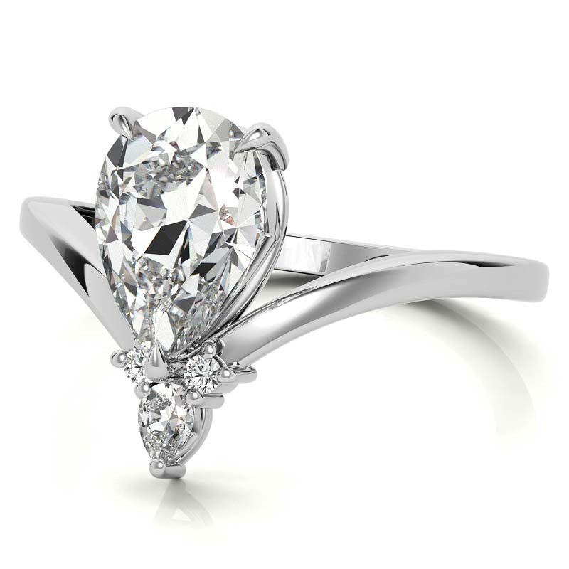 Chevron Shaped Accented Pear Moissanite Engagement Ring